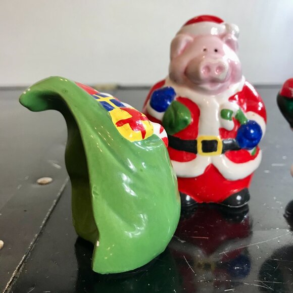 Ceramic Christmas Whimsical Holiday Salt & Pepper Shakers Two Sets Pre-Owned - Picture 2 of 7